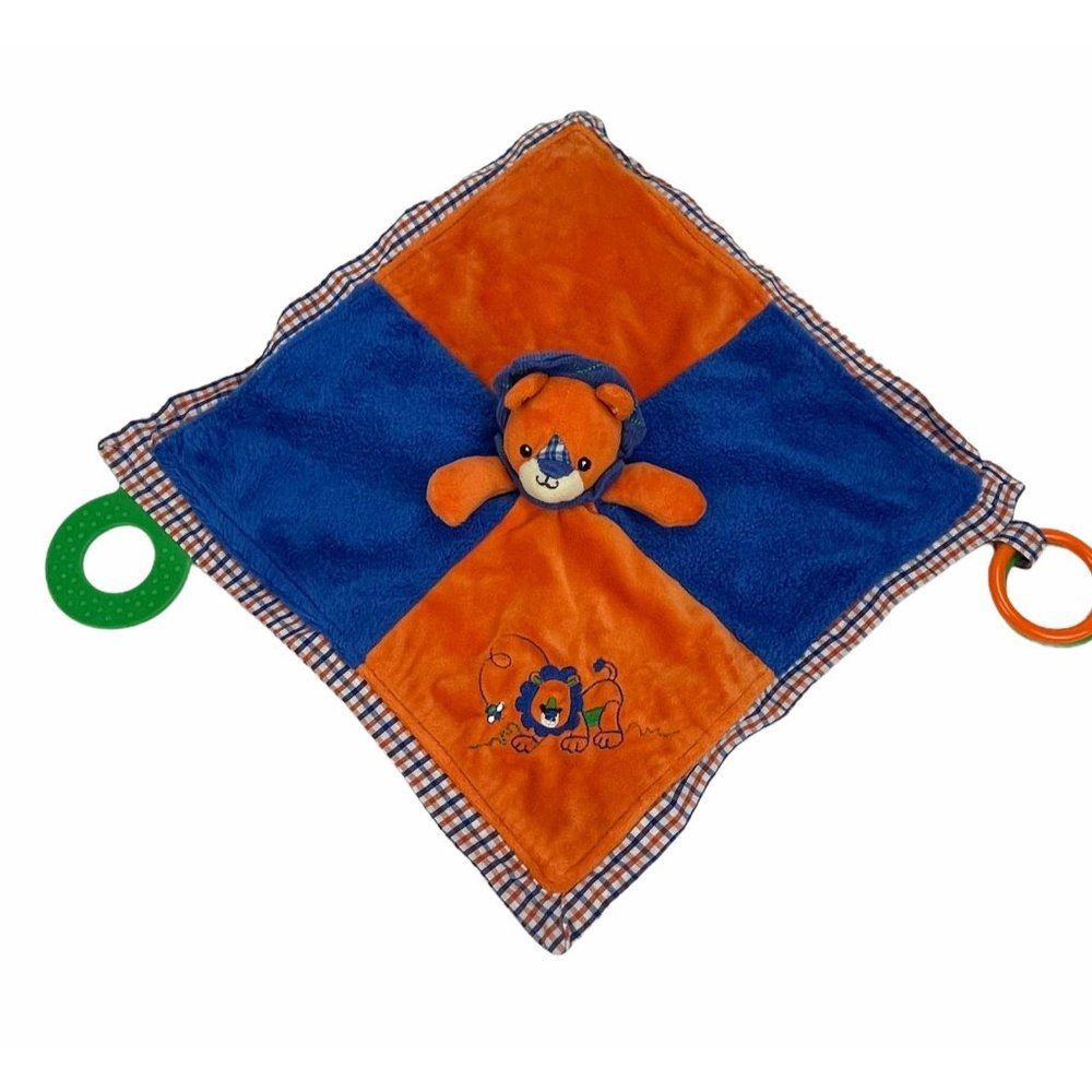 Mary Meyer Baby‎ Blue Orange Lion 12" Lovey Security Blanket Teether Toys Plush